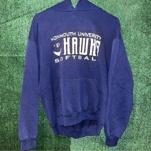 vintage Y2K Monmouth University Hawks Russell Athletic Navy Blue Hoodie M NJ